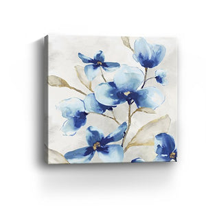 30" x 30" Watercolor Shades of Blue Floral Canvas Wall Art