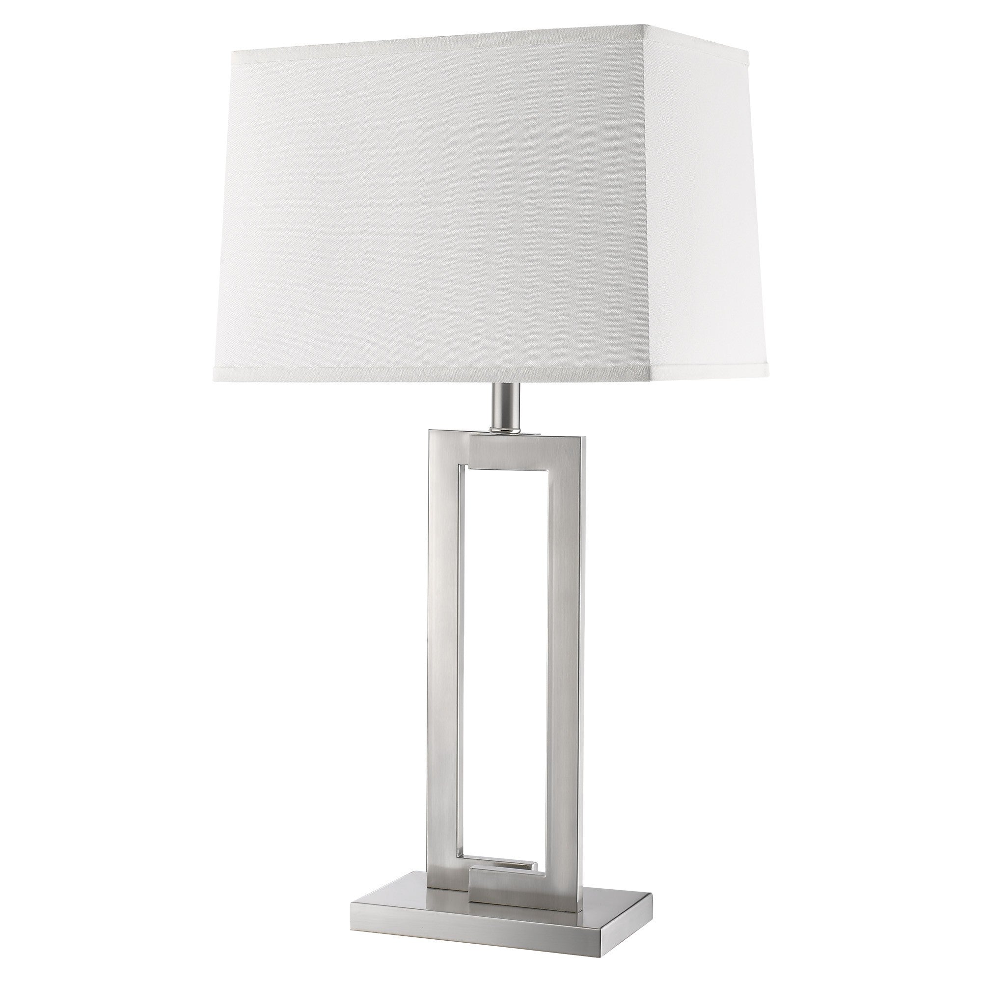 30" Silver Metal Table Lamp With White Rectangular Shade