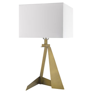 25" Brass Metal Table Lamp With White Rectangular Shade