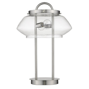 24" Silver Metal Two Light Table Lamp With Clear Novelty Shade