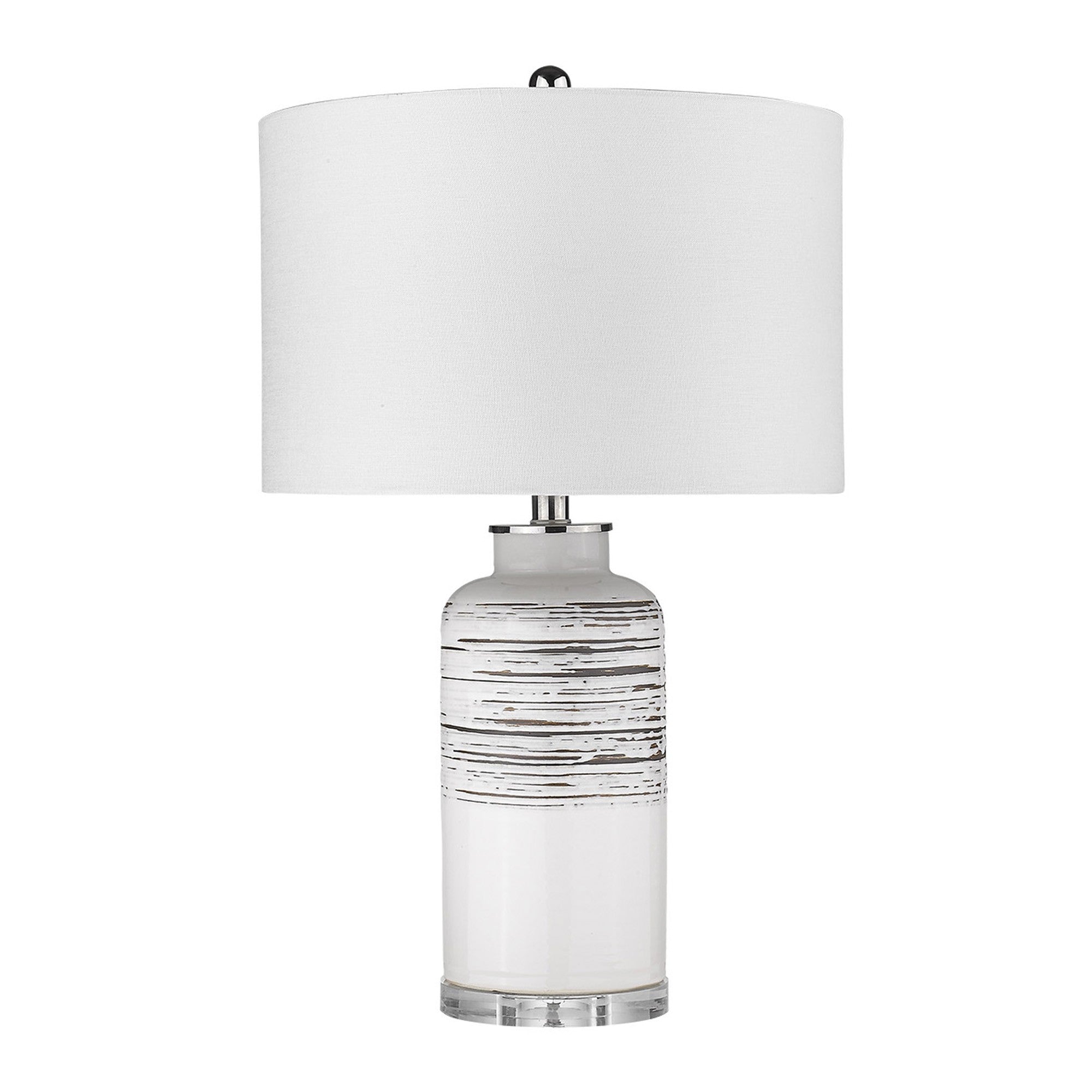 25" Clear Ceramic Column Table Lamp With White Drum Shade