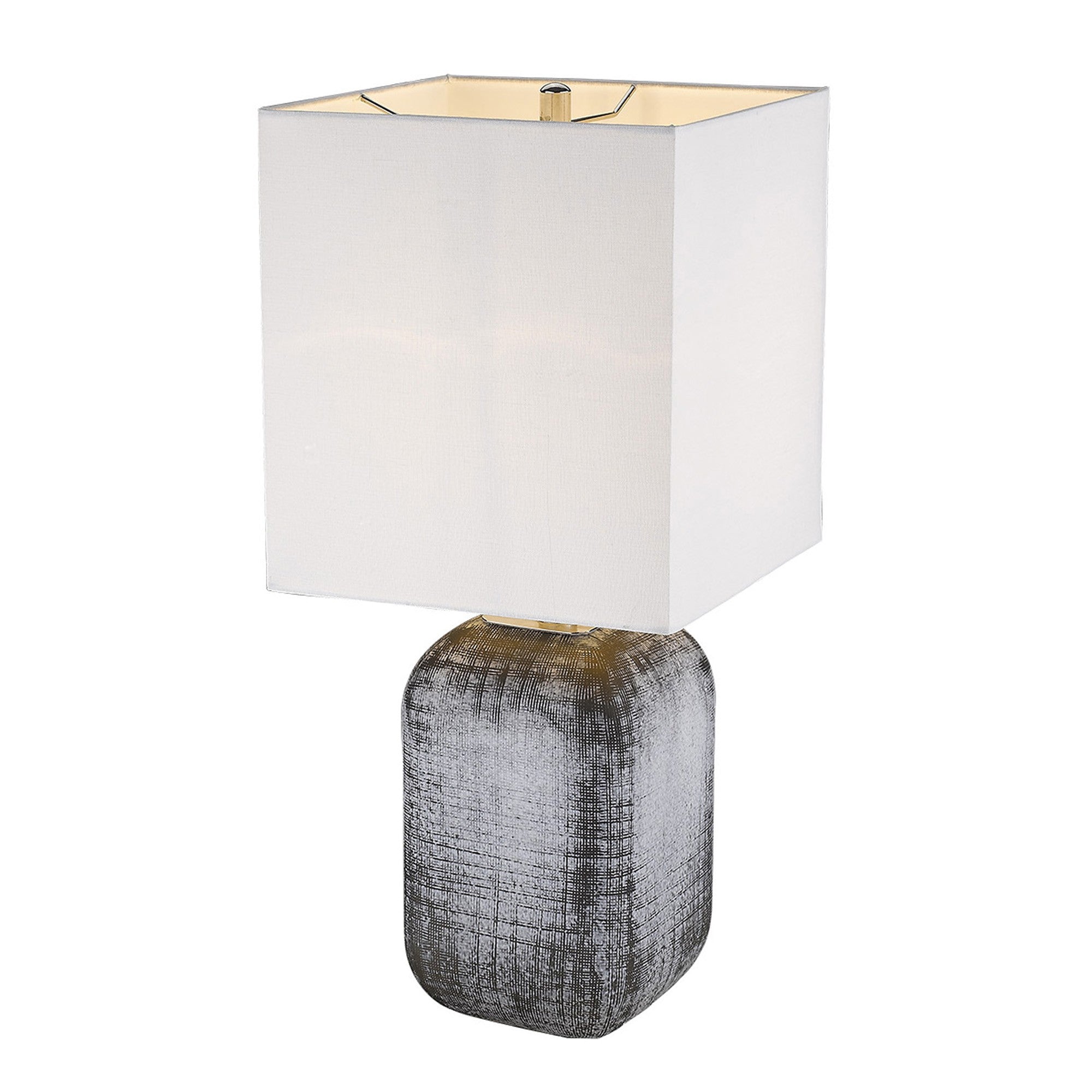 25" Gray Ceramic Table Lamp With White Square Shade