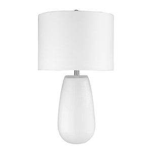 28" White Ceramic Column Table Lamp With White Drum Shade