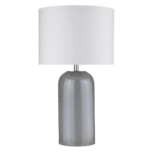 30" Gray Glass Column Table Lamp With White Drum Shade