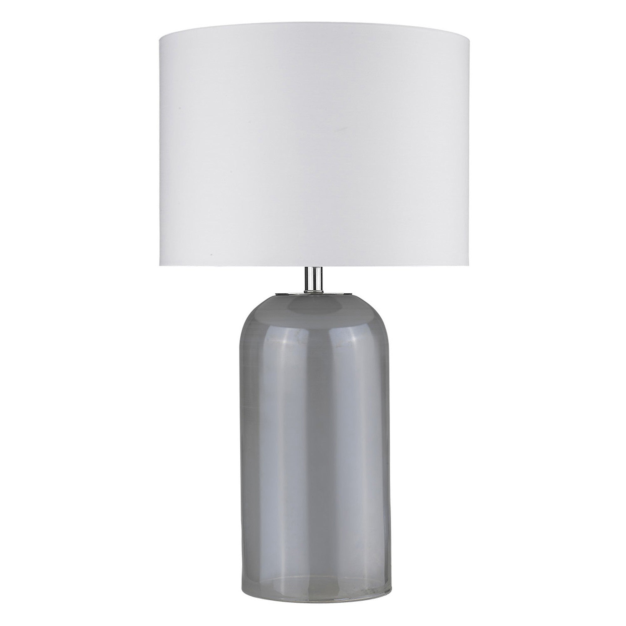 30" Gray Glass Column Table Lamp With White Drum Shade