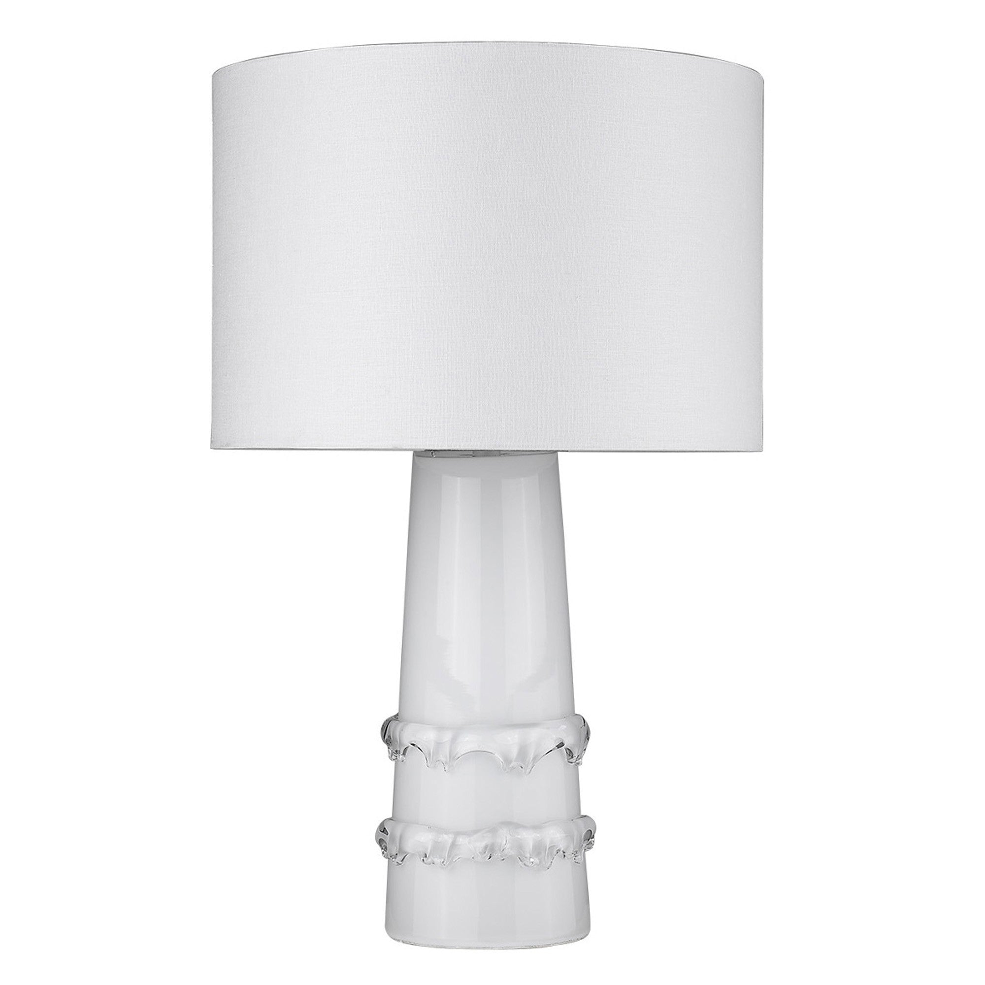 29" White Glass Column Table Lamp With White Drum Shade