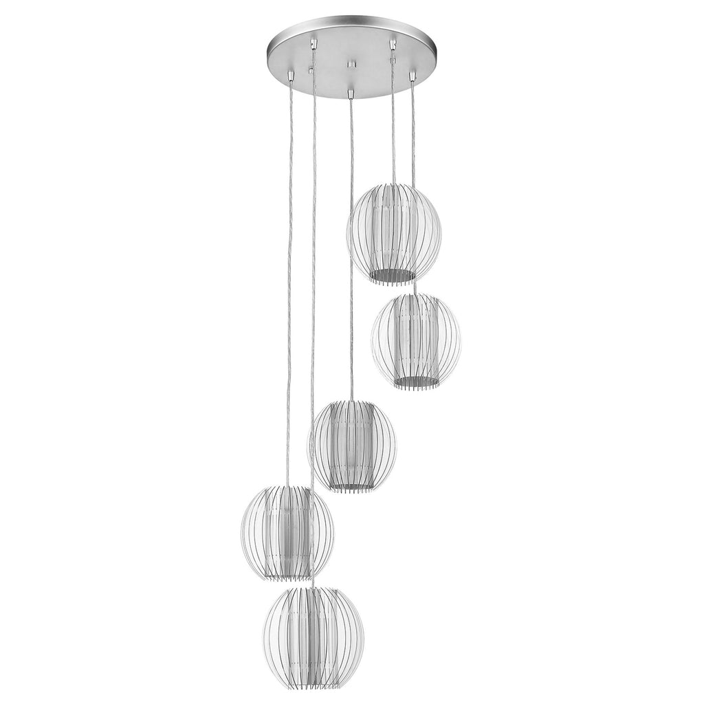 Five Light Acrylic and Steel Shade Hanging Globe Light - 99fab 