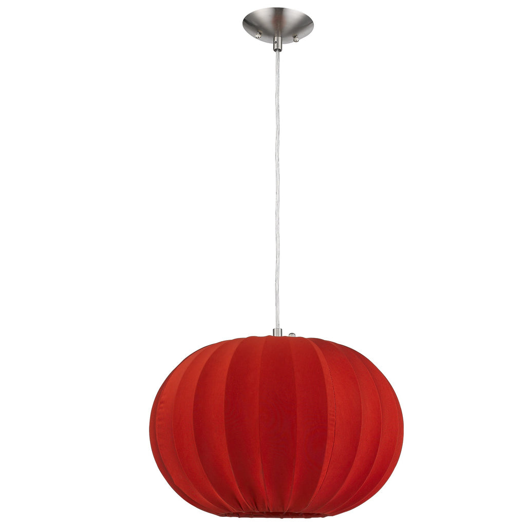 Shanghai 1-Light Brushed Nickel Pendant With Sheer Red Ribbon Shade - 99fab 