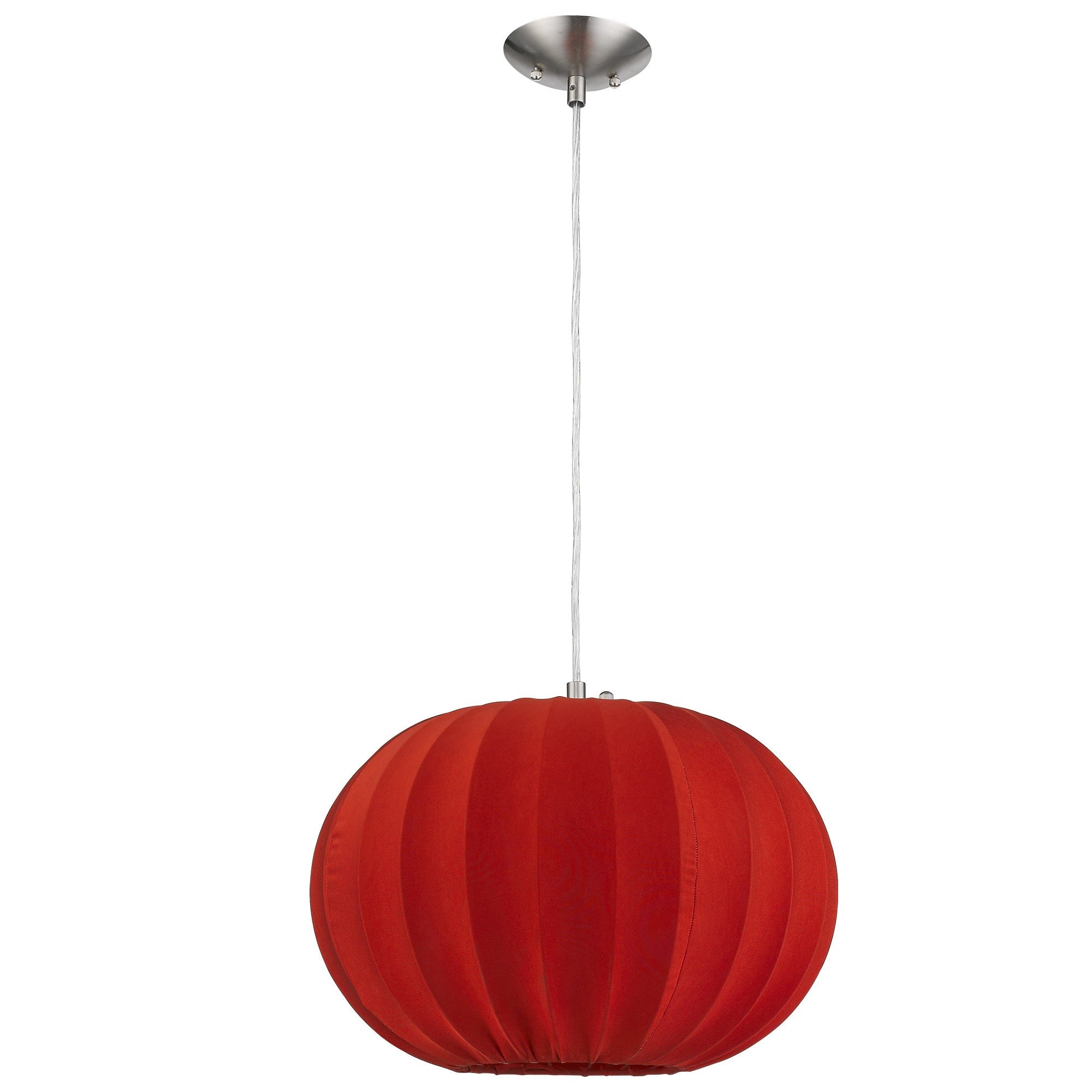 Shanghai 1-Light Brushed Nickel Pendant With Sheer Red Ribbon Shade