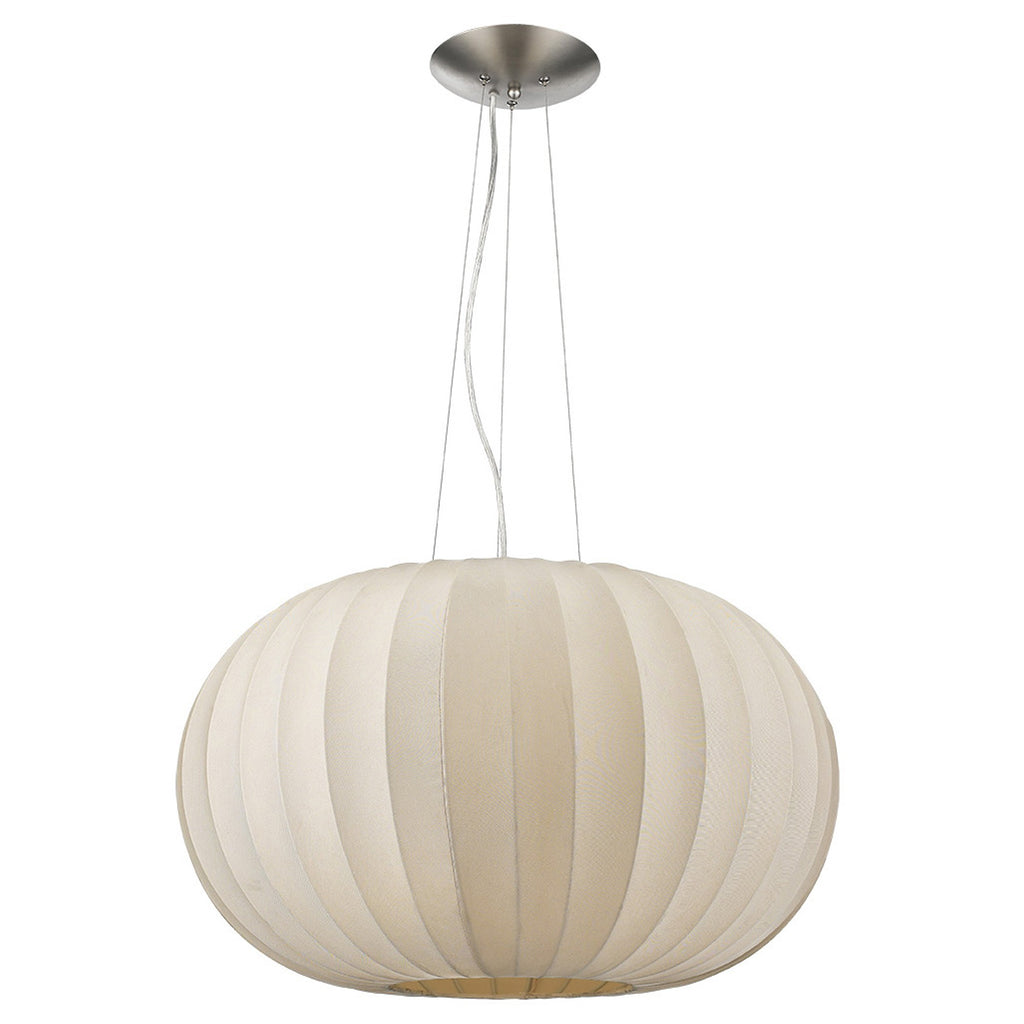 Shanghai 1-Light Brushed Nickel Pendant With Sheer Pearl Ribbon Shade - 99fab 