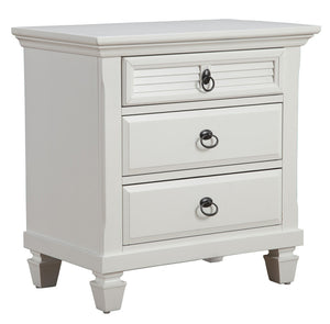 White Plantation 3 Drawer Nightstand