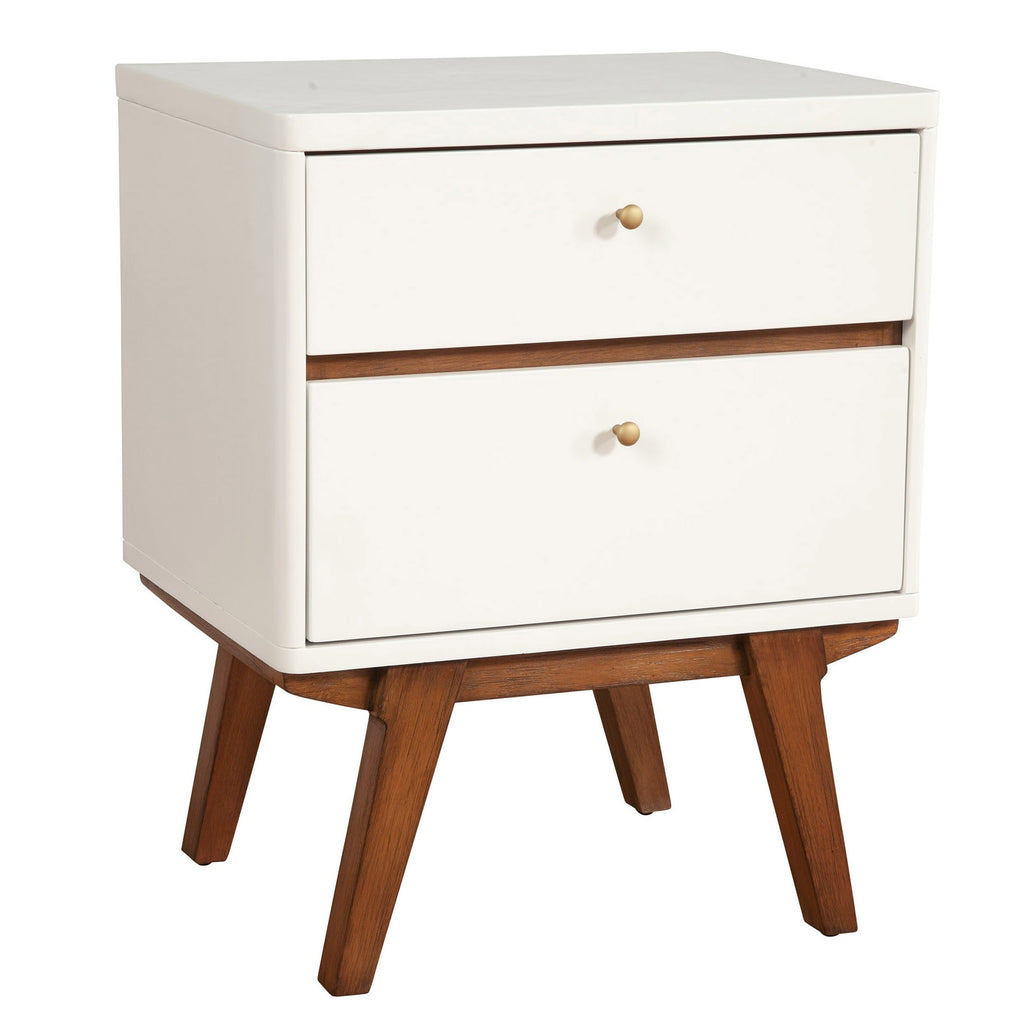 White and Brown Retro 2 Drawer Nightstand - 99fab 