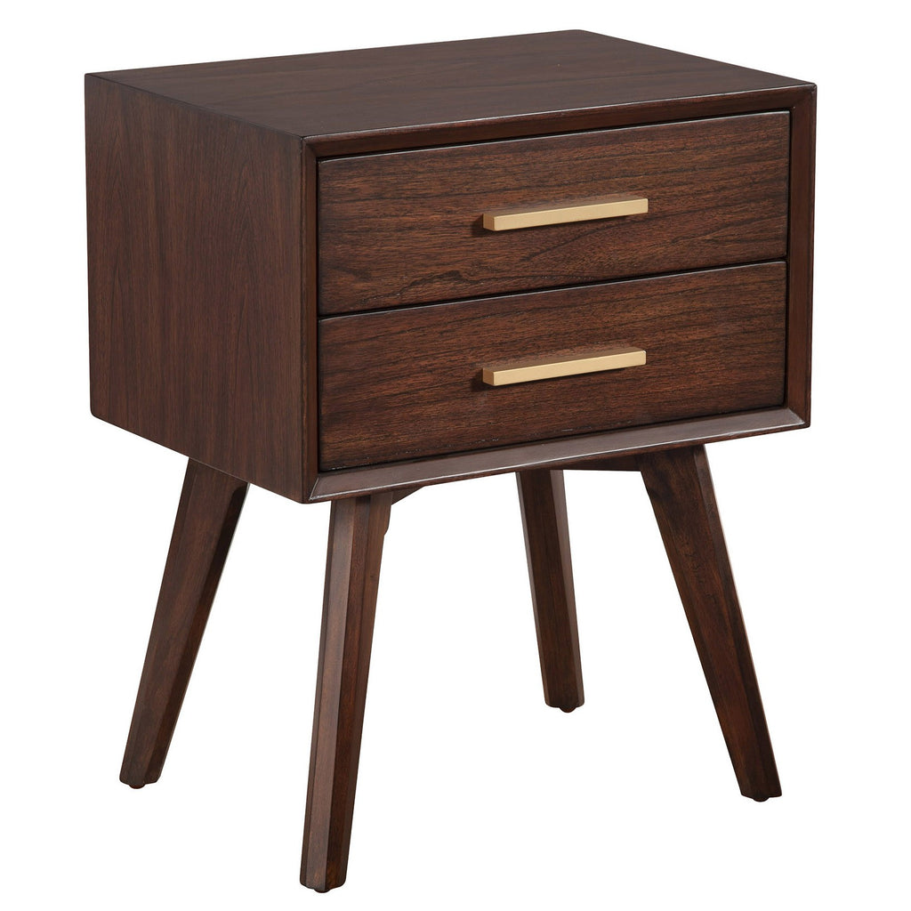 Walnut and Gold 2 Drawer Nightstand - 99fab 