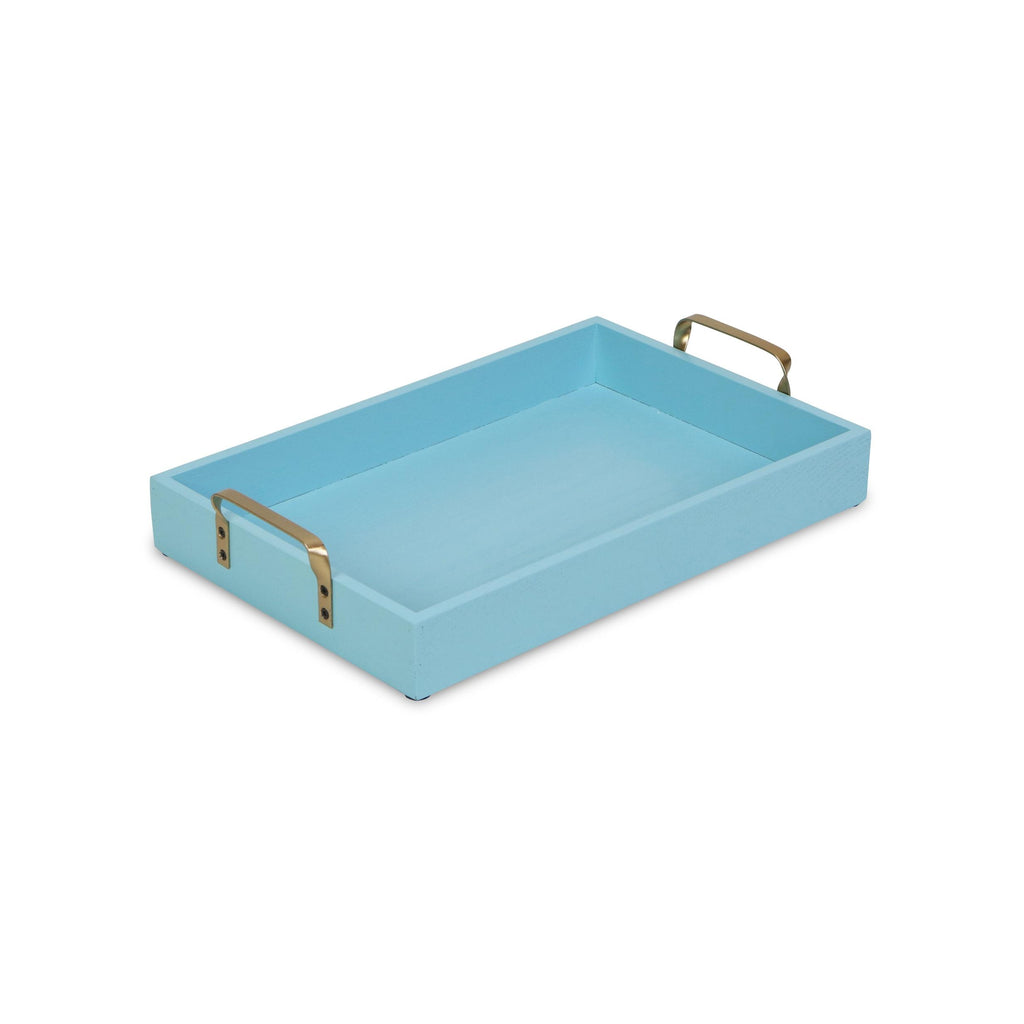 Light Blue Wooden Tray with Gold Handles - 99fab 