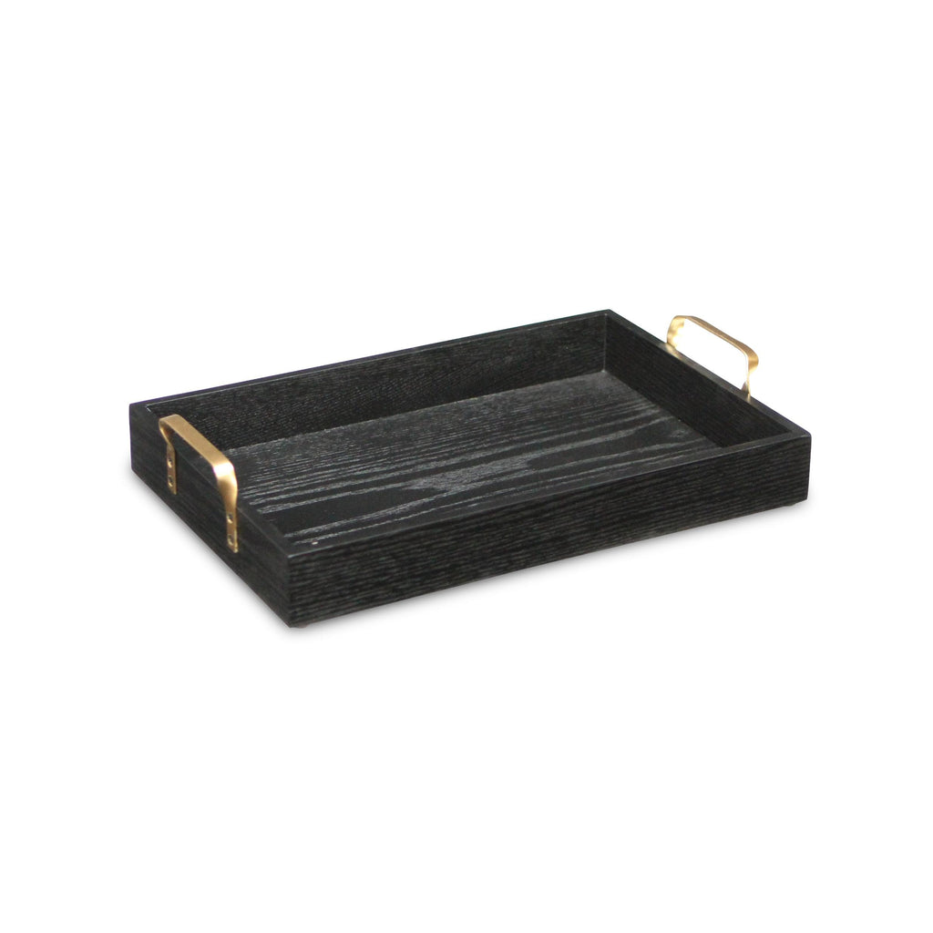 Black Wooden Tray with Gold Handles - 99fab 