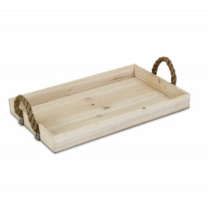 Natural Wooden Tray with Rope Handles