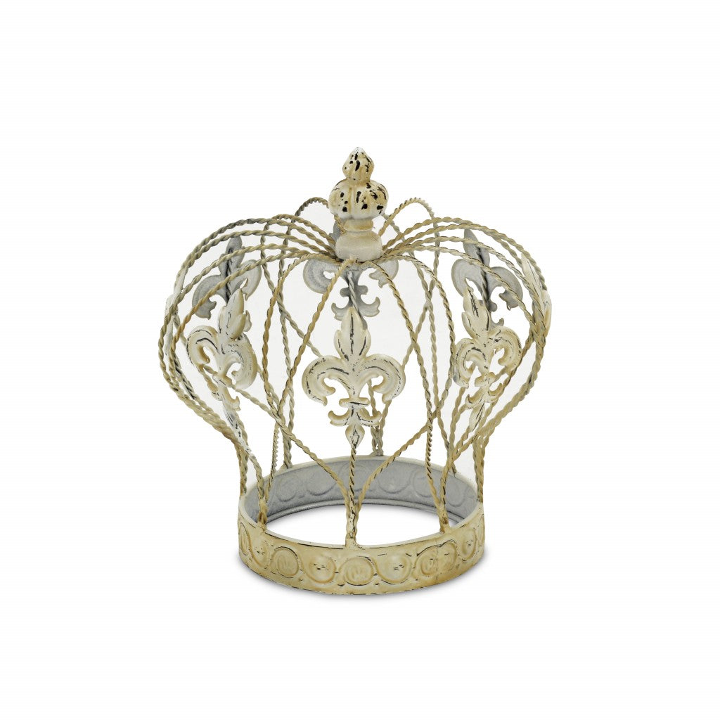 Vintage Look Fleur de Lis Gold Crown Sculpture