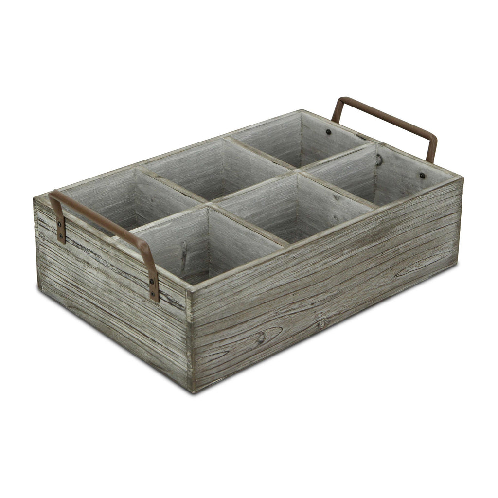 Rustic Graywash Six Slot Wooden Caddy - 99fab 