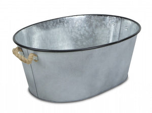 Farmhouse Silver Metal Bucket with Rope Handles