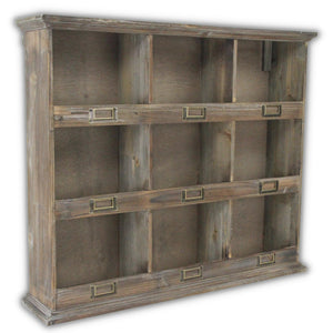 Rustic Nine Slot Wooden Open Wall Cabinet