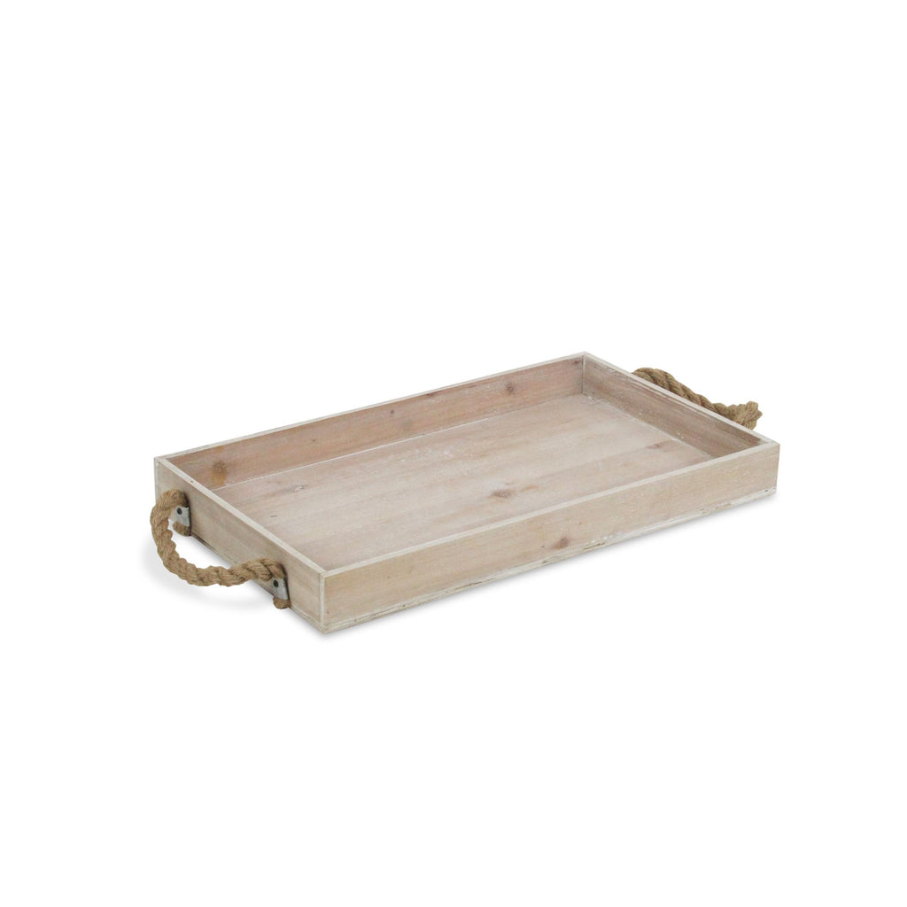 Light Gray Wooden Tray with Rope Handles - 99fab 