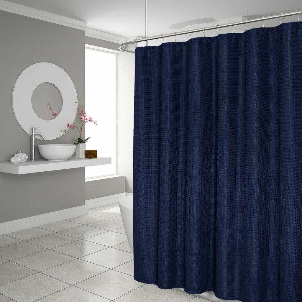 Luxurious Navy Waffle Weave Shower Curtain - 99fab 