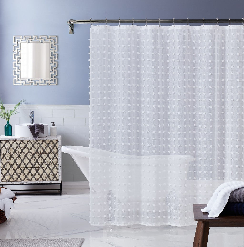 White Puff Sheer Shower Curtain - 99fab 