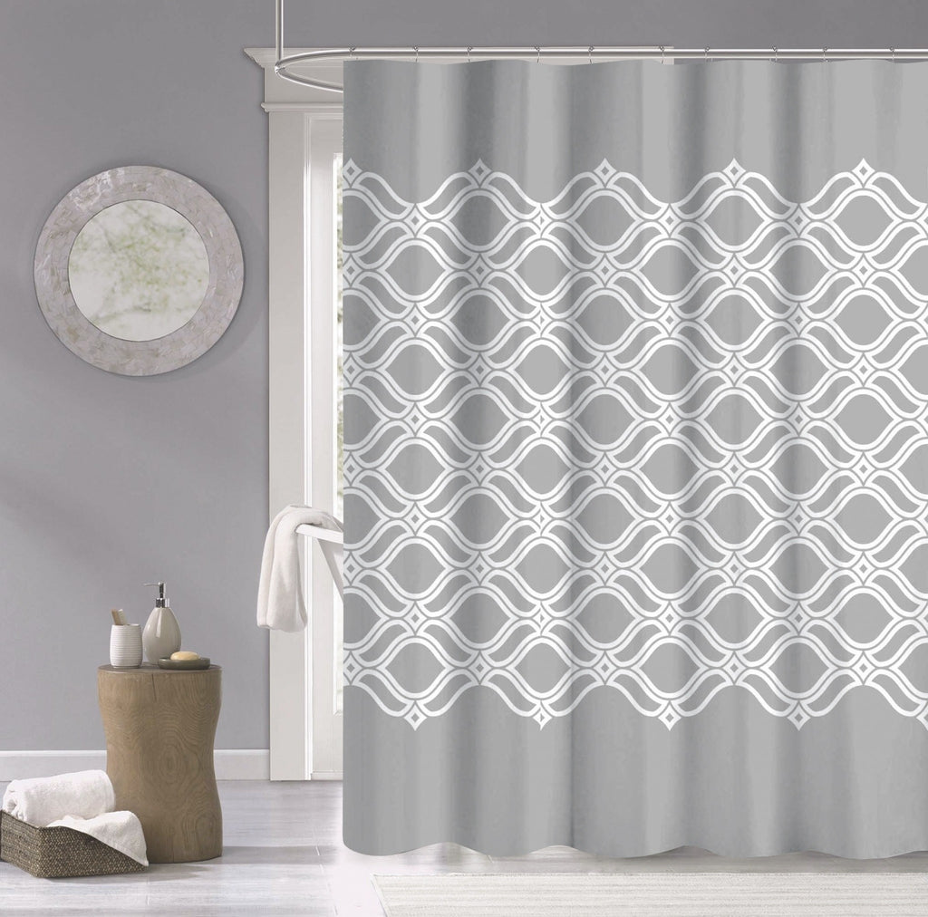 Gray and White Printed Lattice Shower Curtain - 99fab 