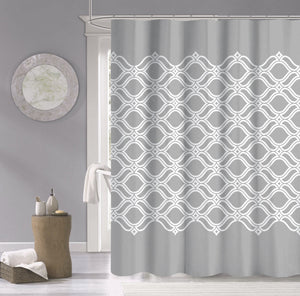 Gray and White Printed Lattice Shower Curtain