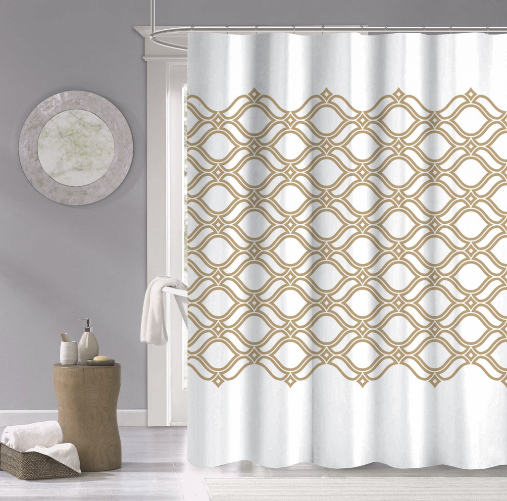 Gold and White Printed Lattice Shower Curtain - 99fab 