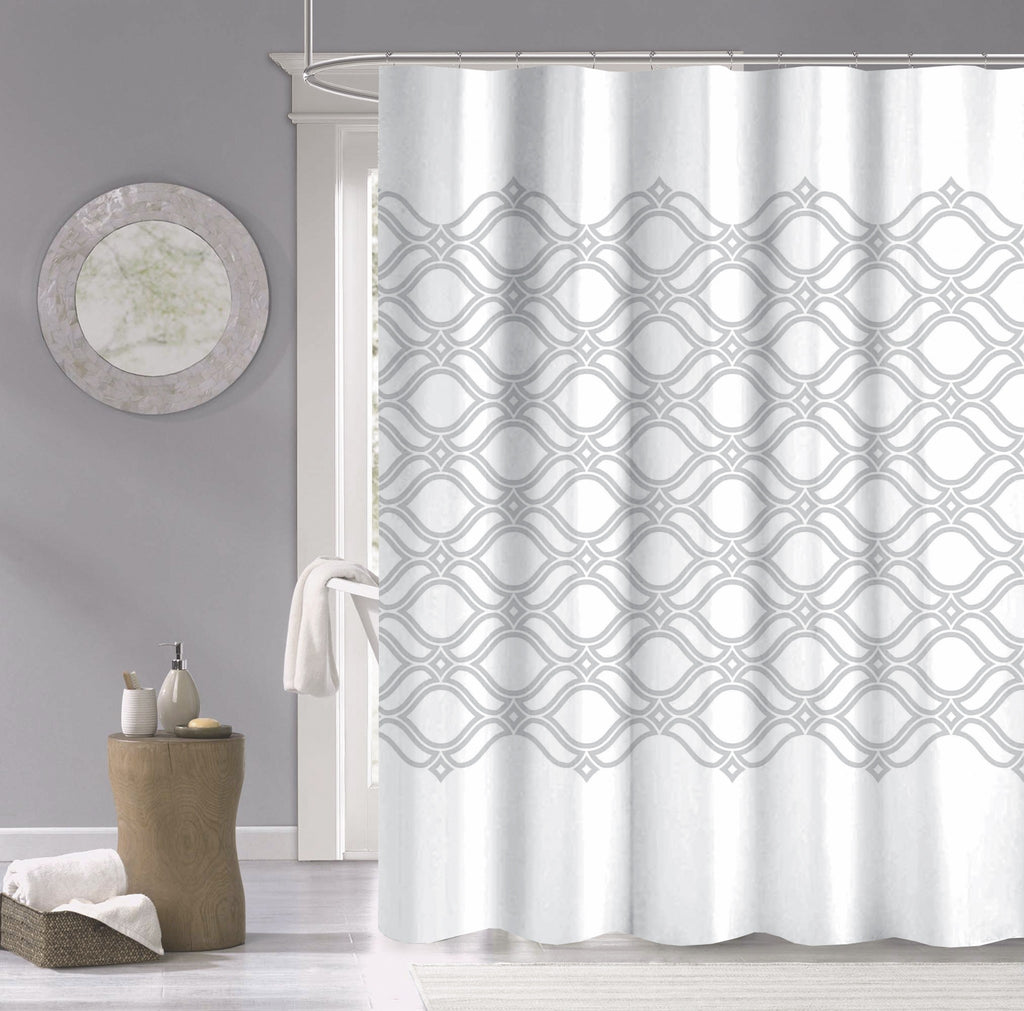 Silver and White Printed Lattice Shower Curtain - 99fab 