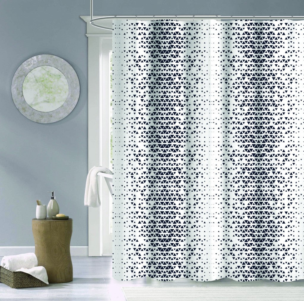 Navy and White Geo Illusion Shower Curtain - 99fab 