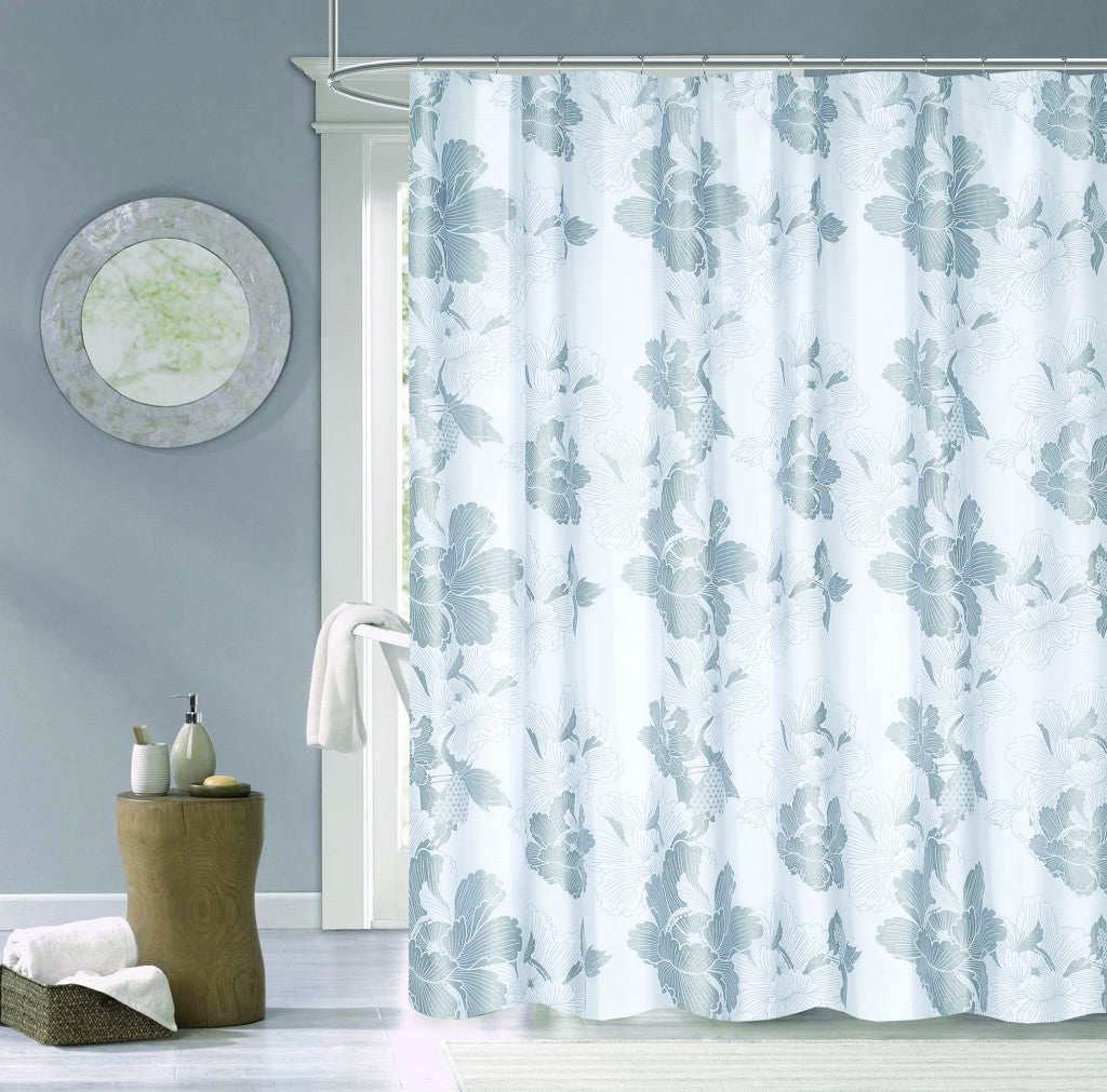 Silver and White Floral Printed Shower Curtain - 99fab 