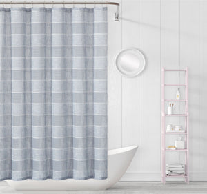 Silver Striped Embroidered Shower Curtain