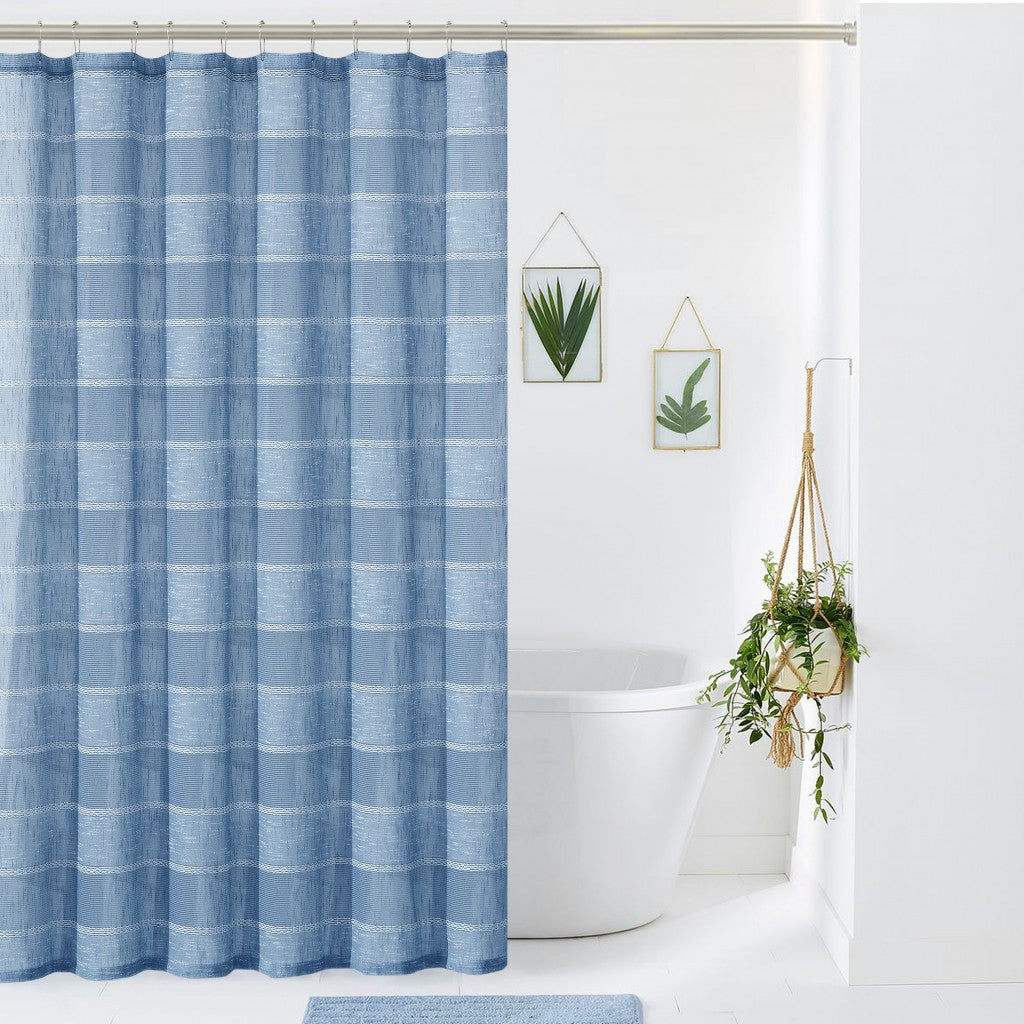 Blue Striped Embroidered Shower Curtain