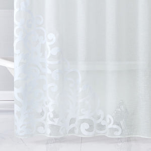 White Contemporary Velvet Scroll Shower Curtain