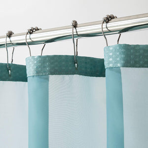 Teal Sheer and Grid Shower Curtain and Liner Set