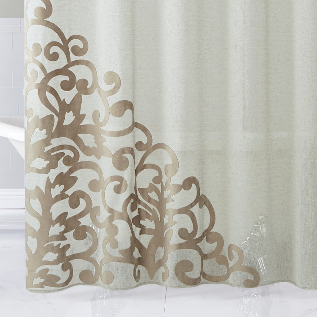 Gold Contemporary Velvet Scroll Shower Curtain - 99fab 