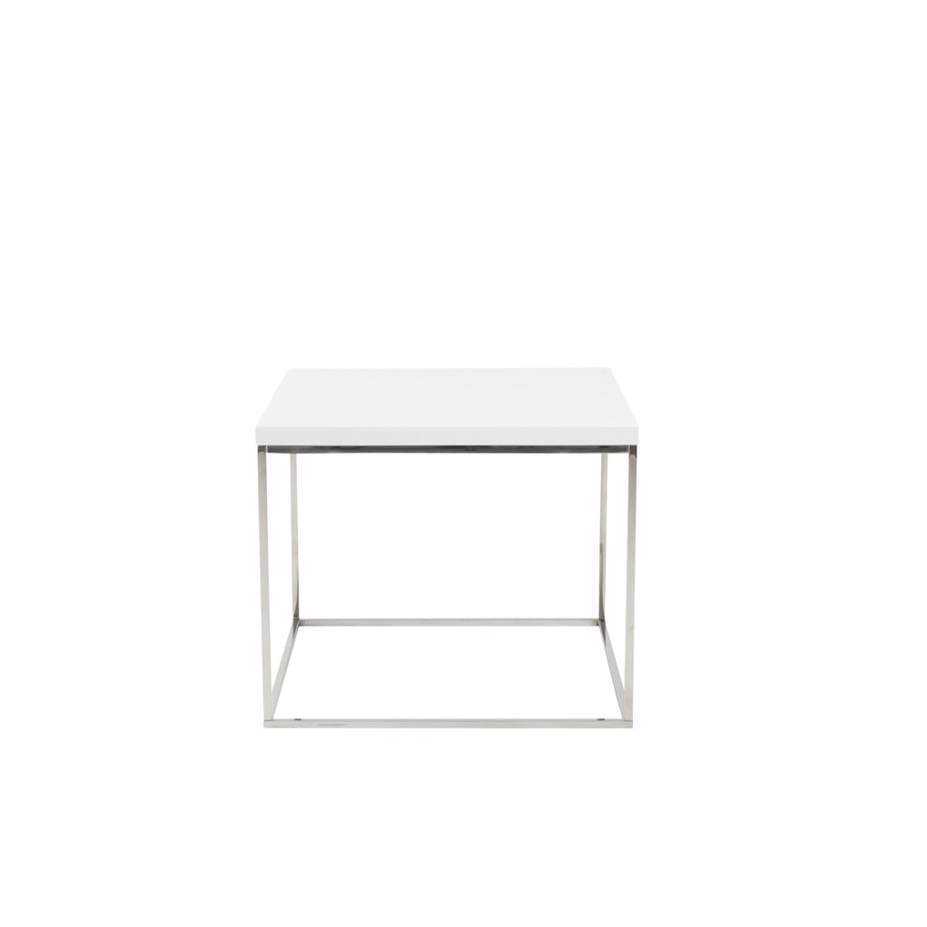 Modern White Gloss and Chrome Cube Side Table - 99fab 