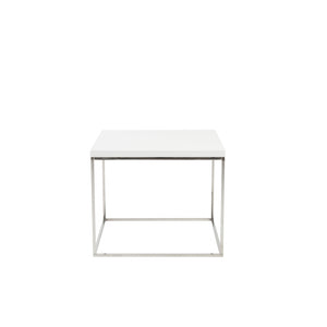 Modern White Gloss and Chrome Cube Side Table