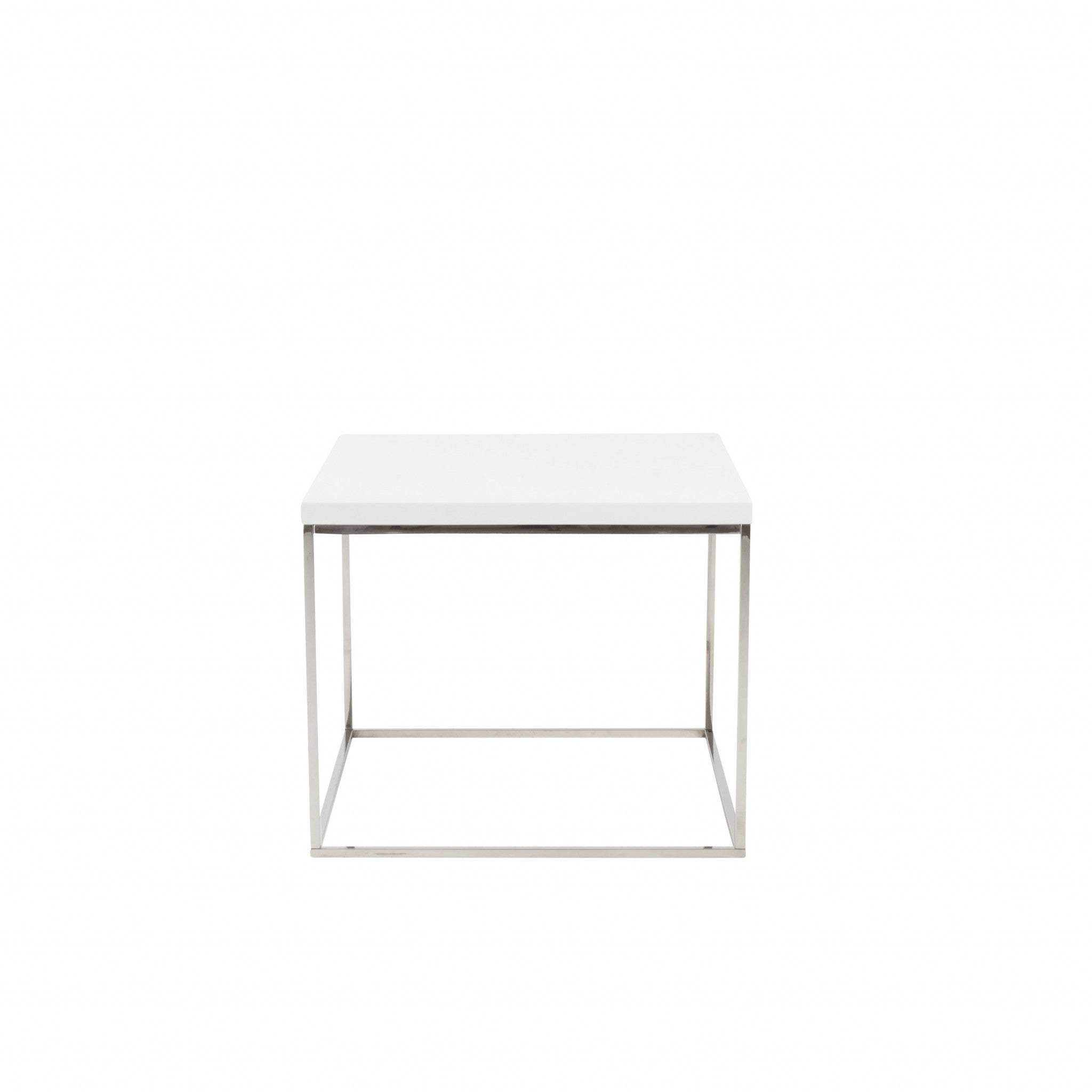 Modern White Gloss and Chrome Cube Side Table