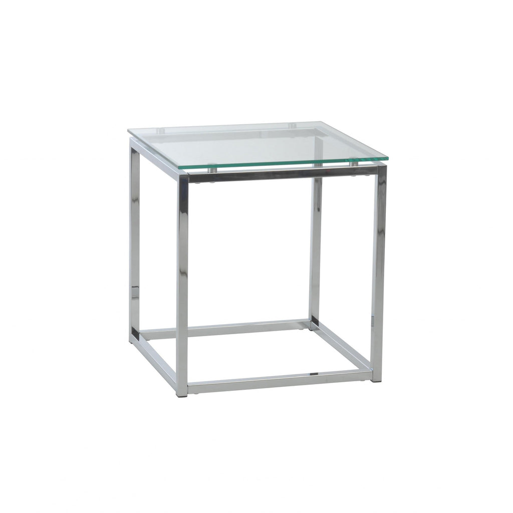 Geo Cube Clear Glass and Chrome End or  Side Table - 99fab 