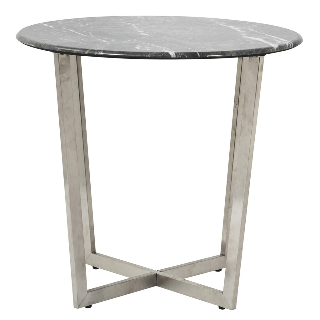 Mod Geo Chrome and Black Round Faux Marble Side Table - 99fab 