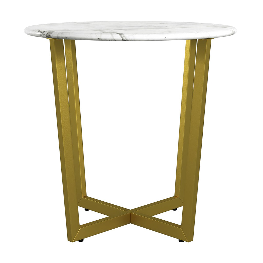 Mod Geo Gold and White Round Faux Marble Side Table - 99fab 