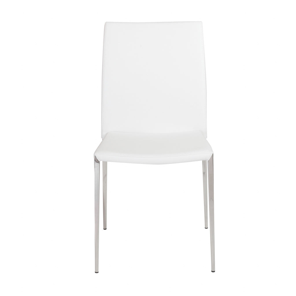 Set of Two White Faux Faux Leather Steel Stacking Chairs - 99fab 