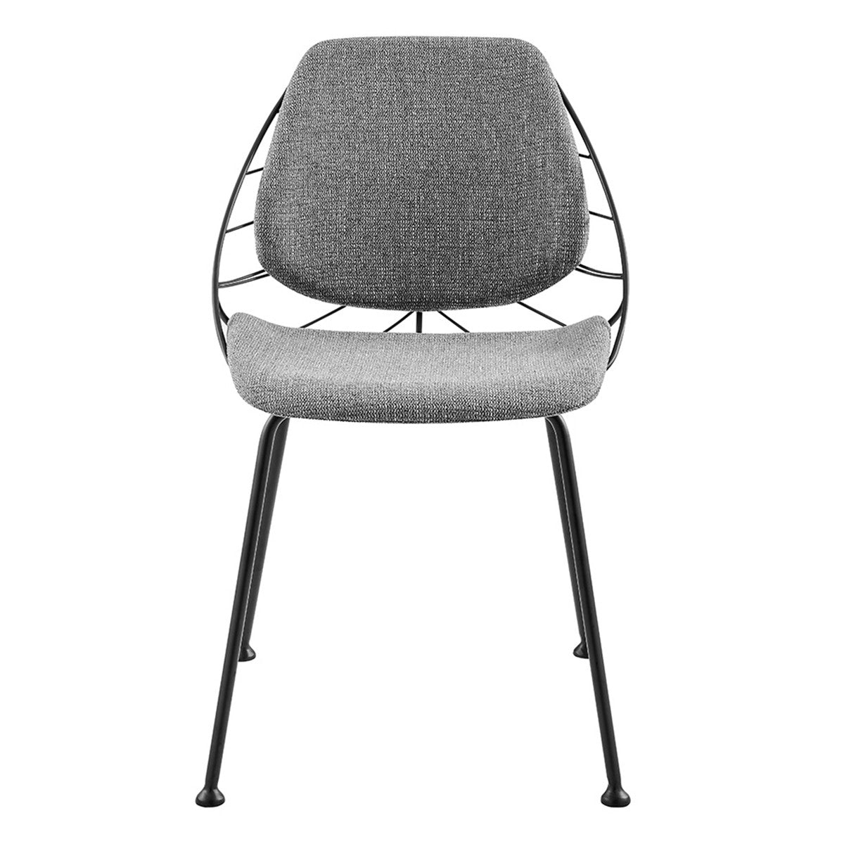 Set of Two Leaf Light Gray Fabric and Black Dining Chairs