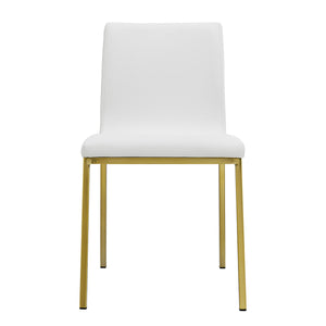 Set of Two Minimalist White Faux Faux Leather and Gold Chairs