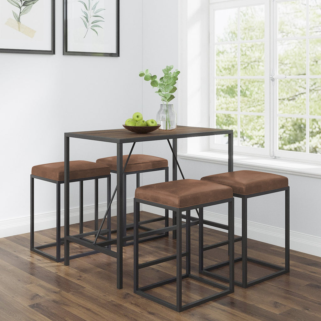 Modern Geo Brown and Walnut Five Piece Bar Set - 99fab 