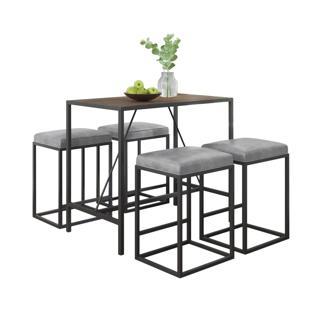 Modern Geo Grey and Walnut Five Piece Bar Set - 99fab 