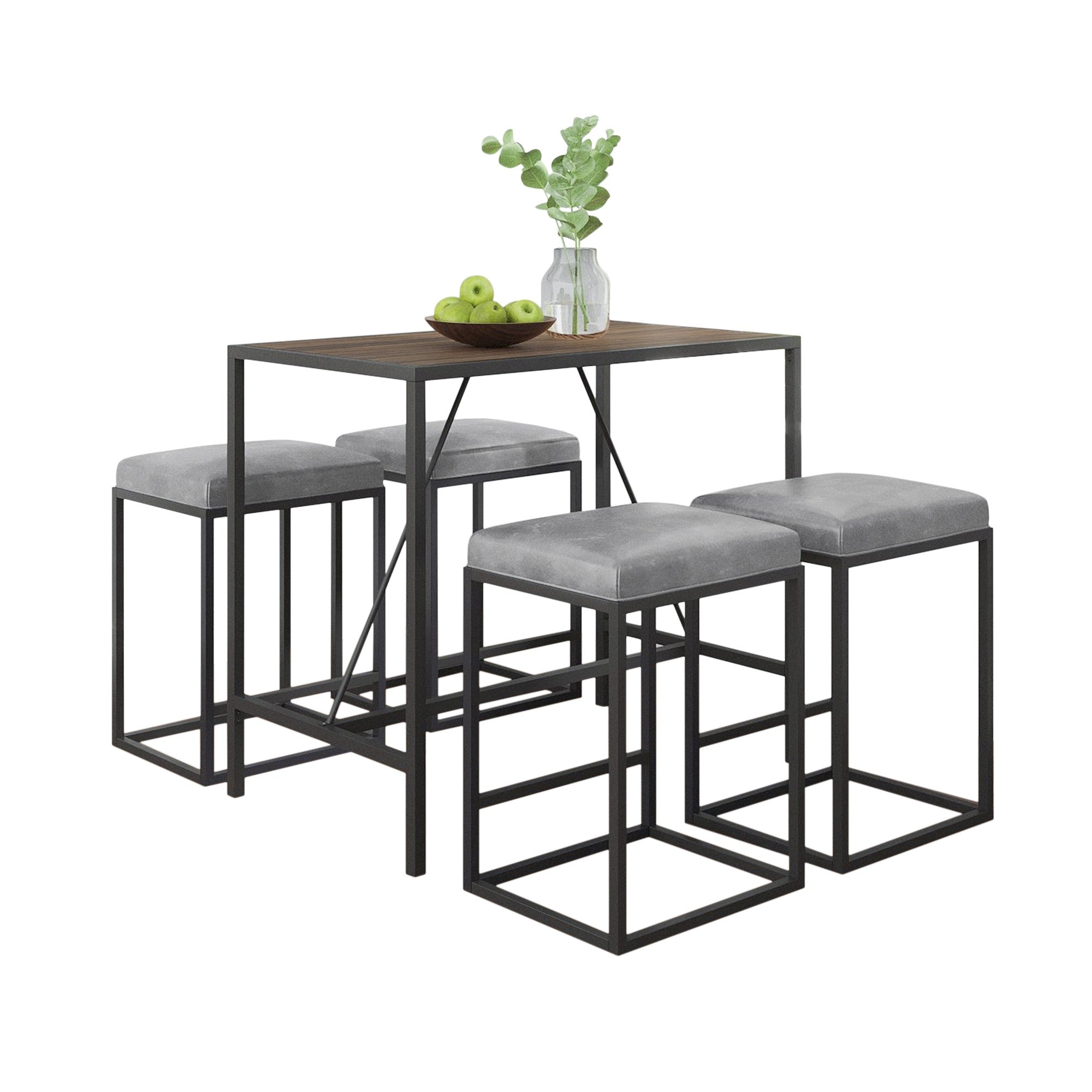 Modern Geo Grey and Walnut Five Piece Bar Set